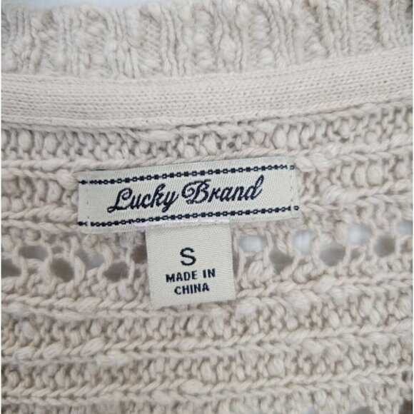 LUCKY BRAND Women's Ivory Open Knit Crochet Open Front Cardigan S - Picture 7 of 10